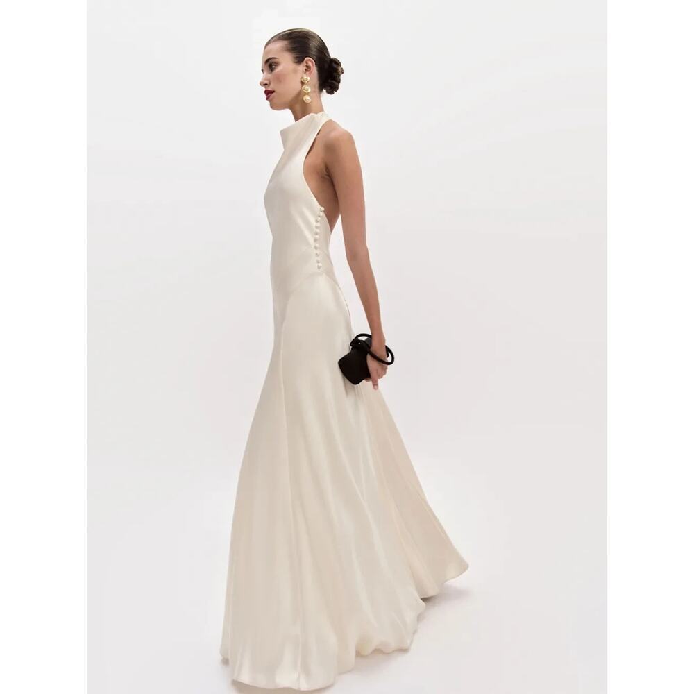 NWD Reformation Roy Satin Maxi Dress Wedding Gown Size 6 Fior Di Latte #9E605